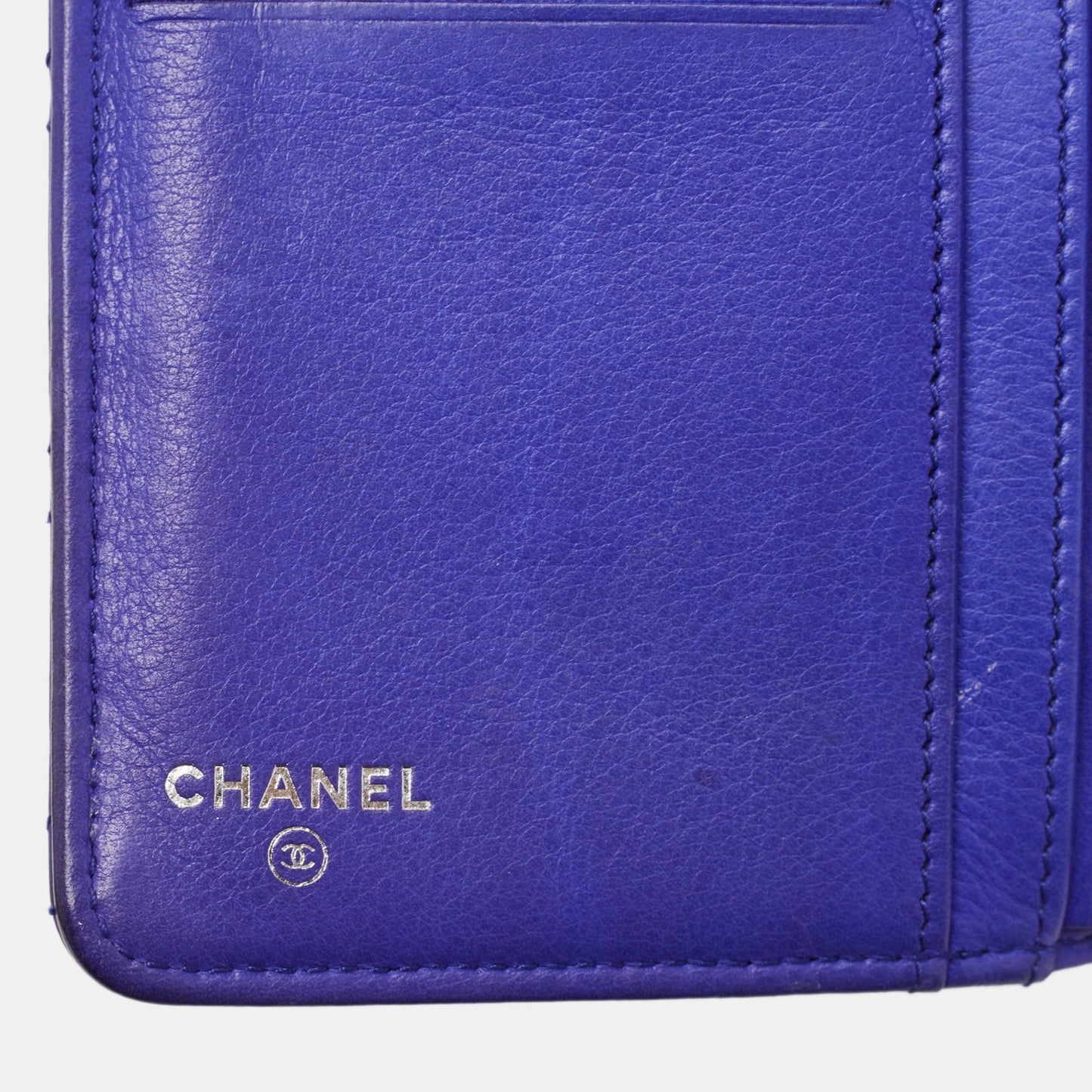 CHANEL Blue Wild Stitch Quilted Leather CC French Wallet