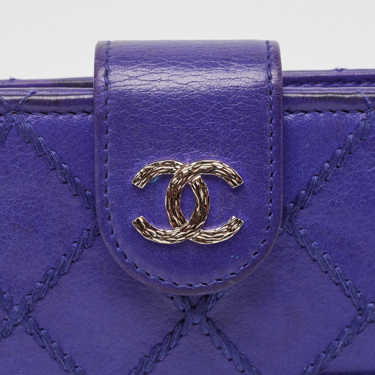 CHANEL Blue Wild Stitch Quilted Leather CC French Wallet