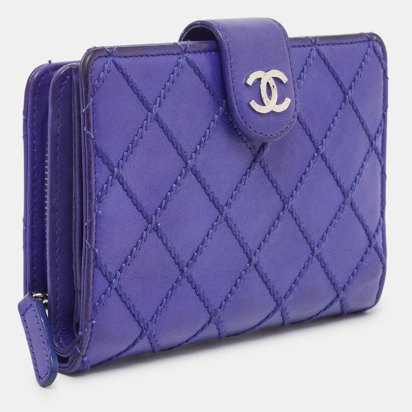 CHANEL Blue Wild Stitch Quilted Leather CC French Wallet