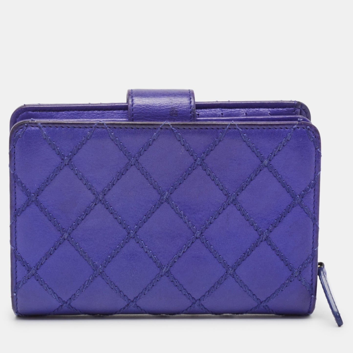 CHANEL Blue Wild Stitch Quilted Leather CC French Wallet