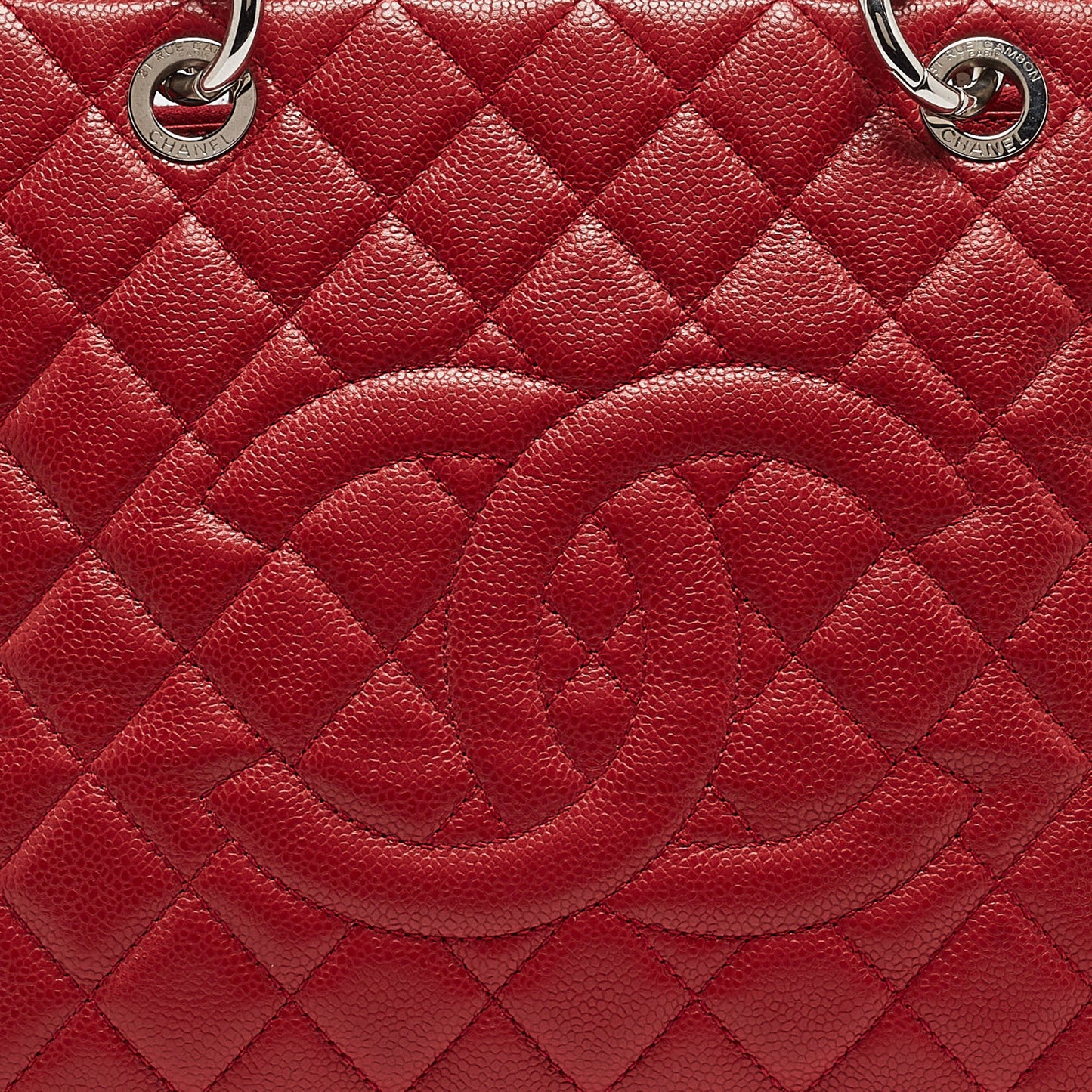 CHANEL Red Quilted Caviar Leather Grand Shopper Tote