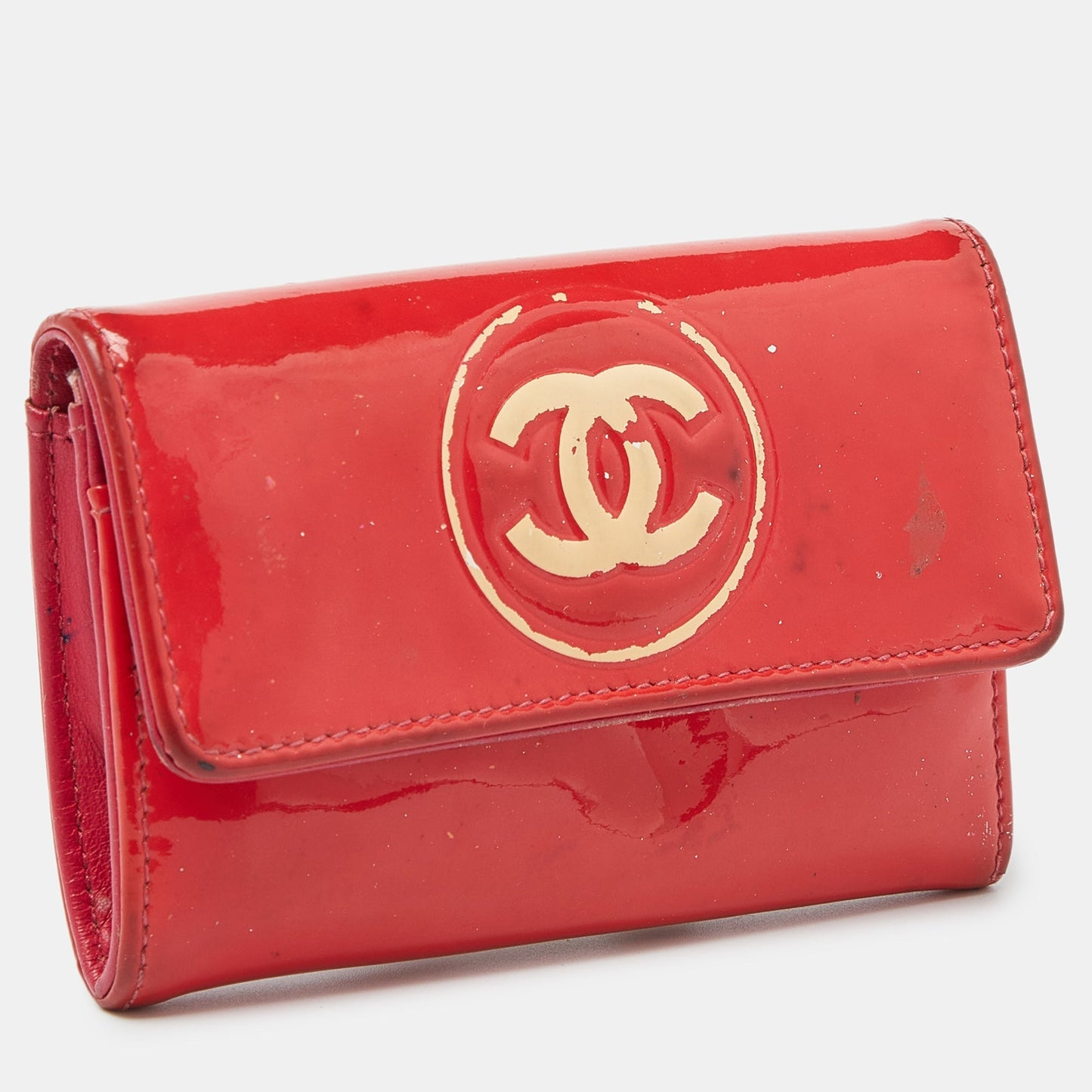 CHANEL Red Patent Leather CC Compact Wallet