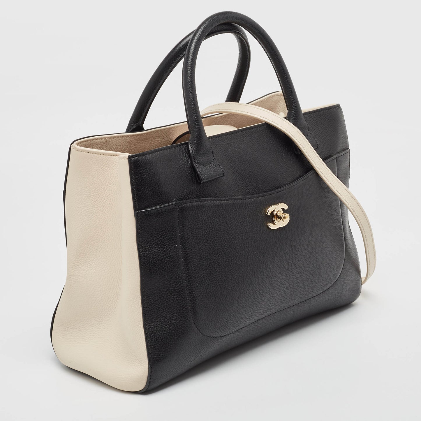 CHANEL Black/Cream Leather Small Neo Executive Shopper Tote