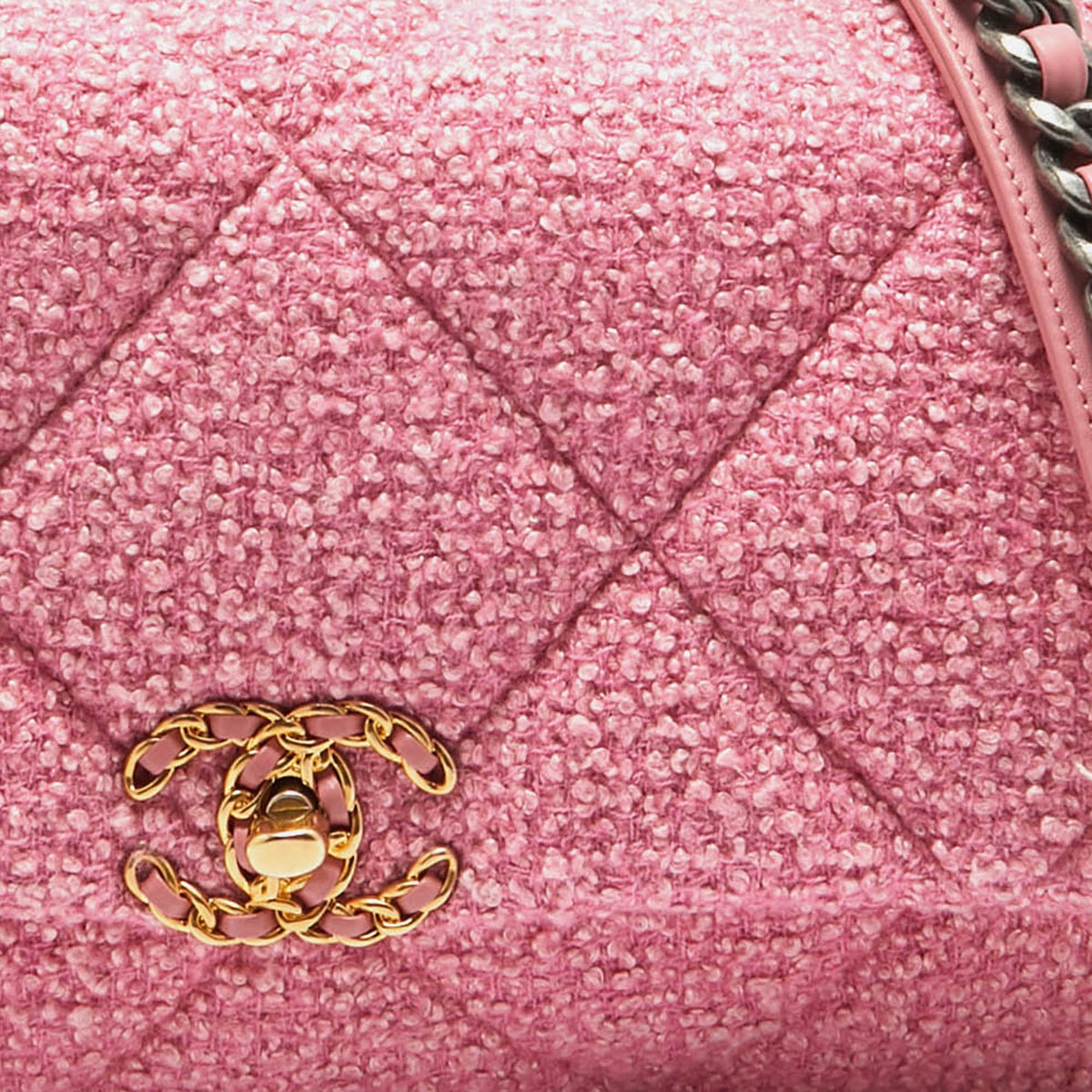 CHANEL Pink Quilted Tweed 19 Large Flap Bag