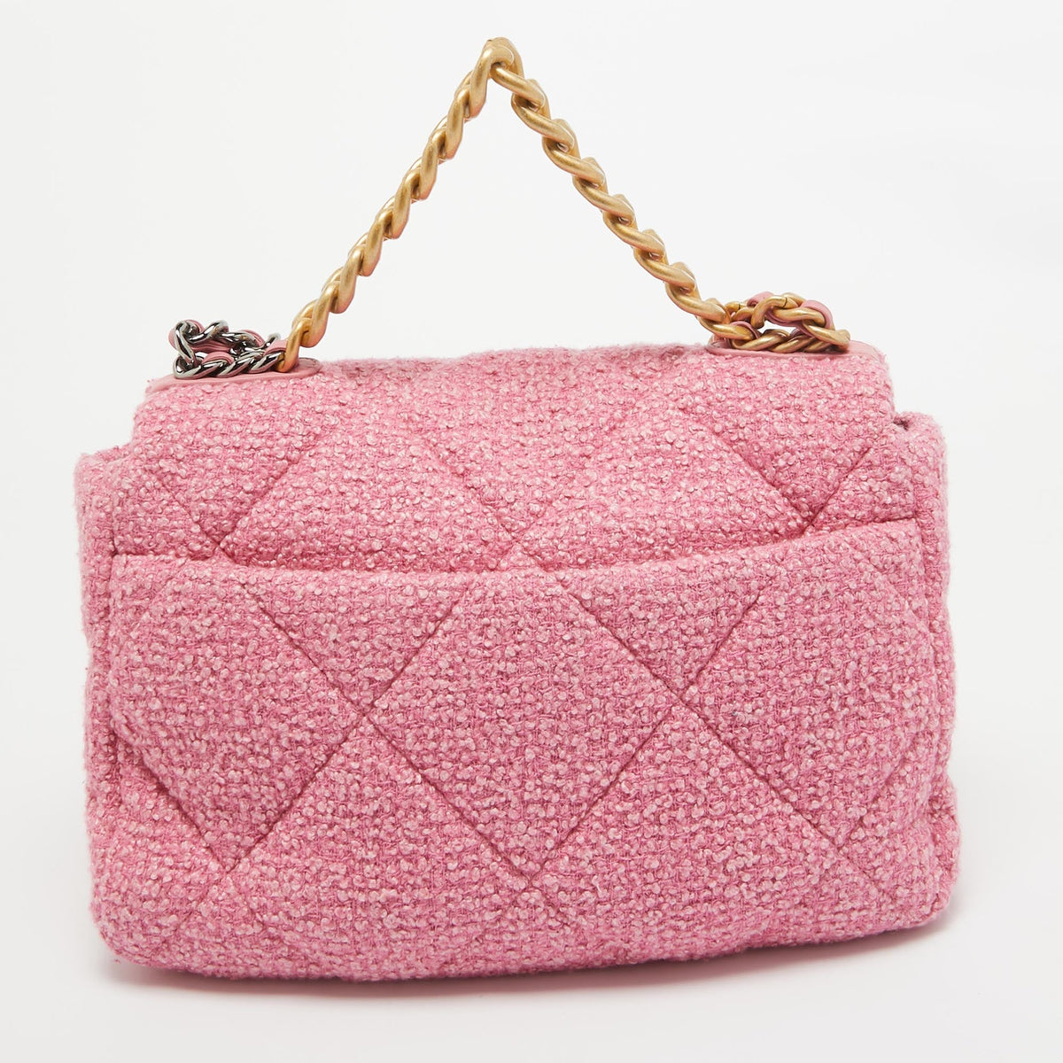 CHANEL Pink Quilted Tweed 19 Large Flap Bag