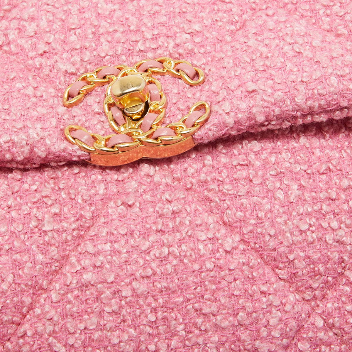 CHANEL Pink Quilted Tweed 19 Large Flap Bag