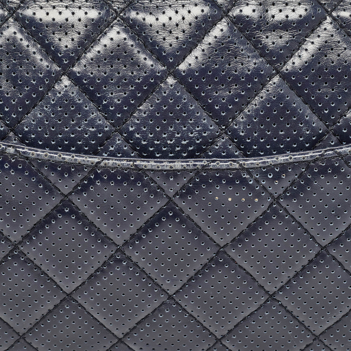 CHANEL Navy Blue Perforated Leather Punch Flap Bag