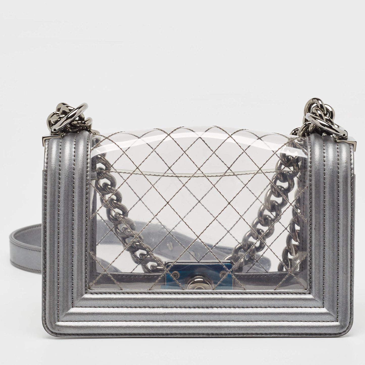 CHANEL Grey/Clear Quilted PVC and Leather Small Boy Flap Bag