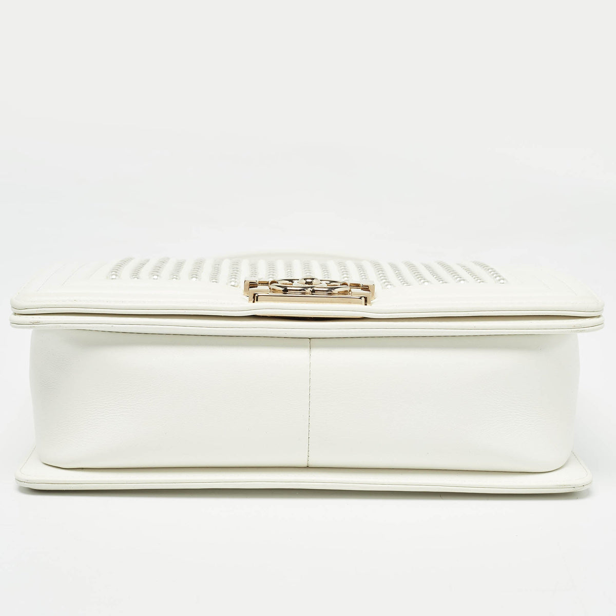 CHANEL White Pearl Embellished Leather Medium Boy Flap Bag