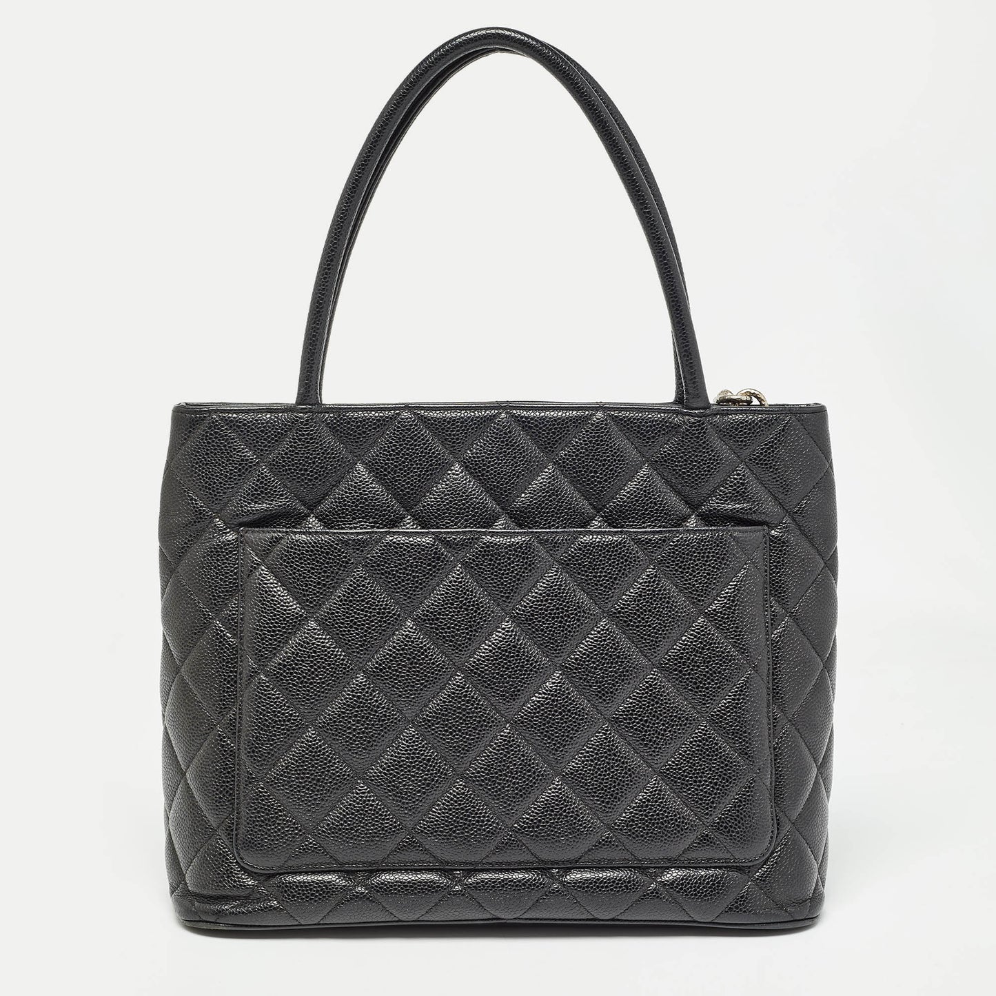 CHANEL Black Quilted Caviar Leather Medallion Tote