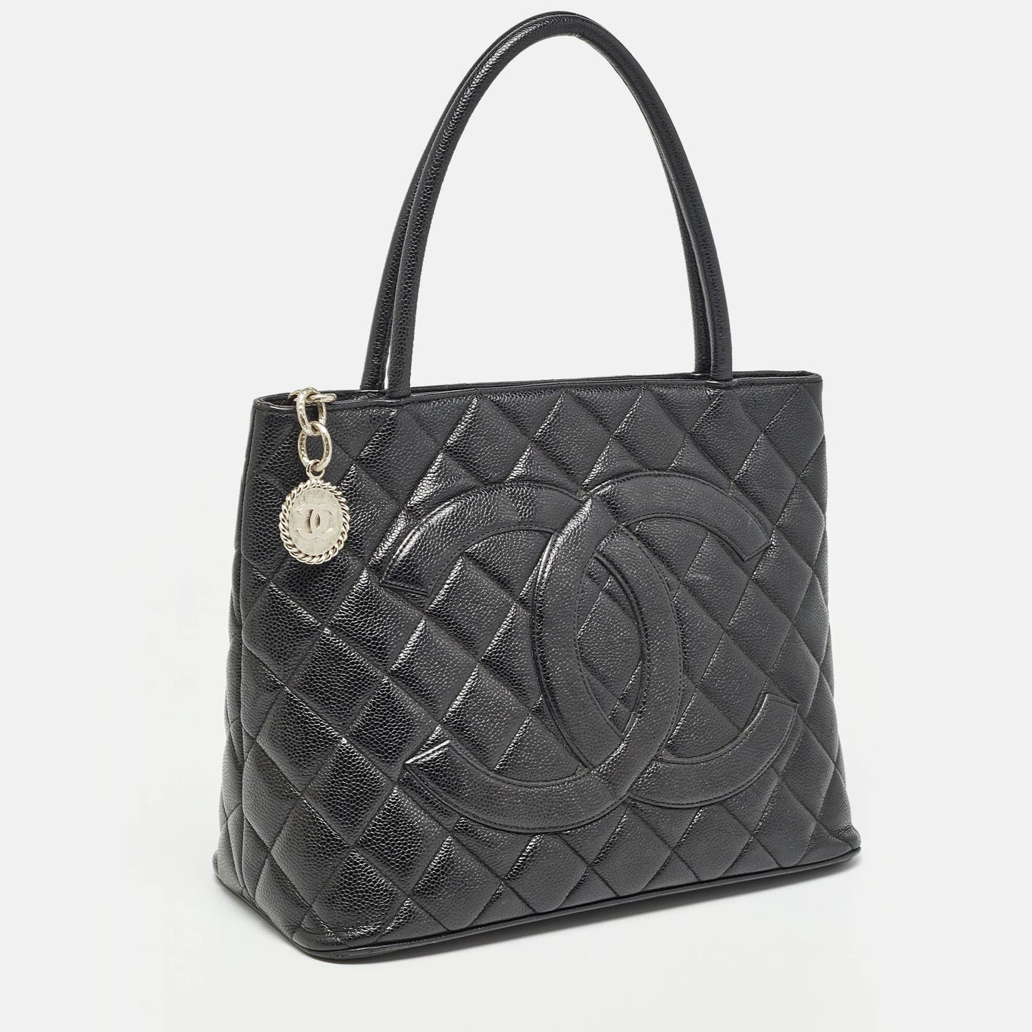 CHANEL Black Quilted Caviar Leather Medallion Tote