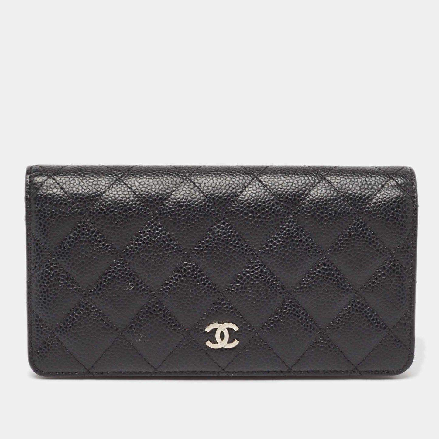 CHANEL Black Quilted Caviar Leather L Yen Continental Wallet