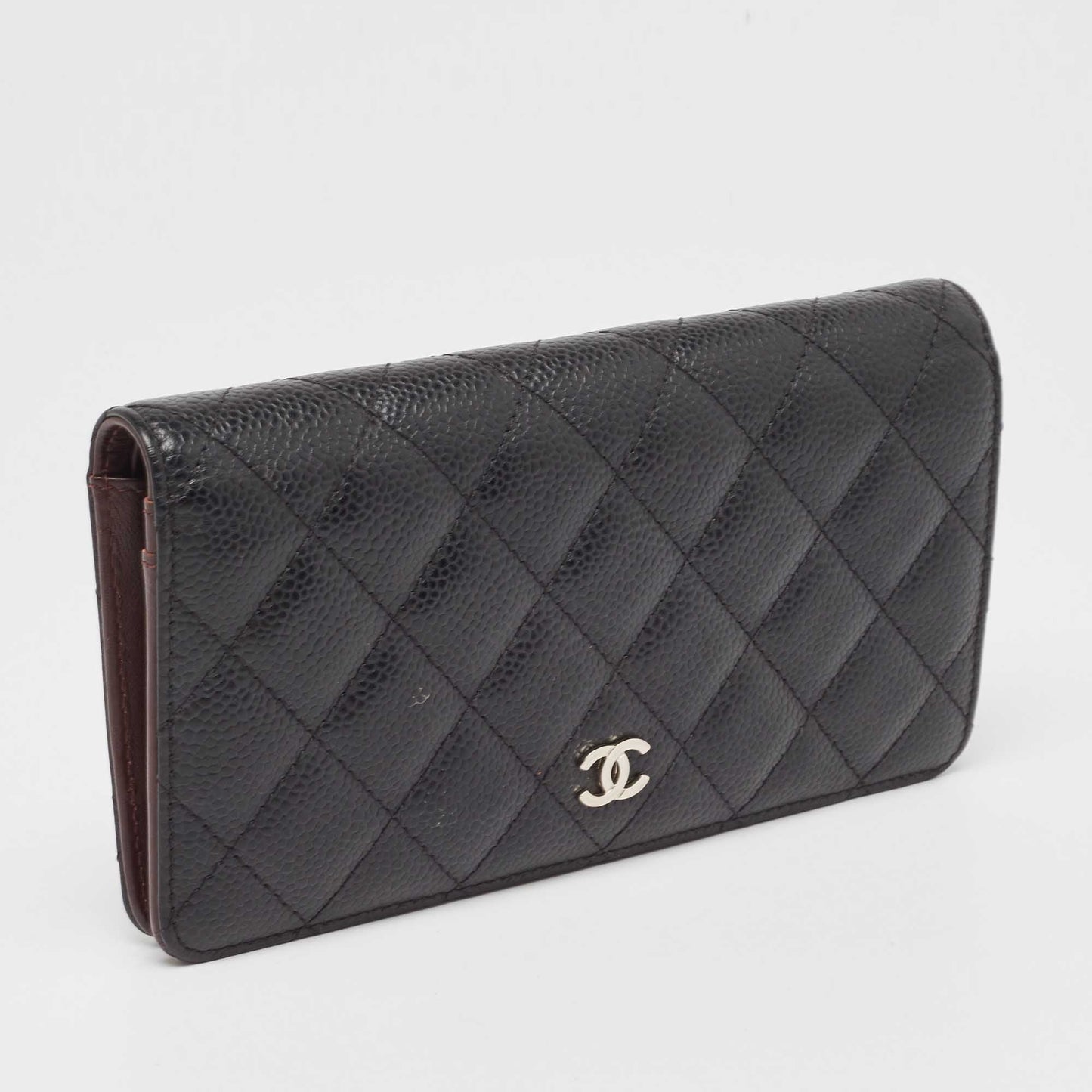 CHANEL Black Quilted Caviar Leather L Yen Continental Wallet