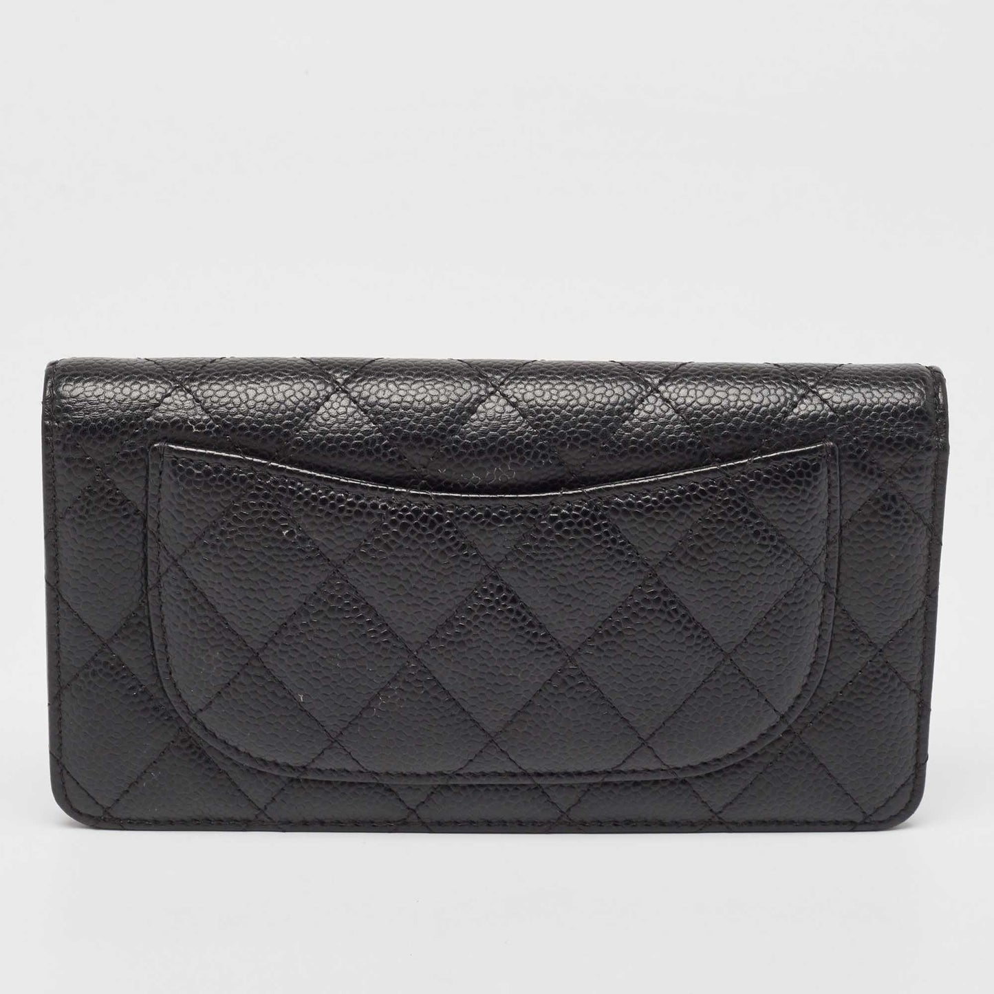 CHANEL Black Quilted Caviar Leather L Yen Continental Wallet