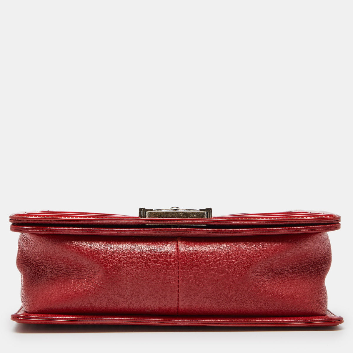 CHANEL Red Quilted Leather and Patent Leather Medium Boy Flap Bag