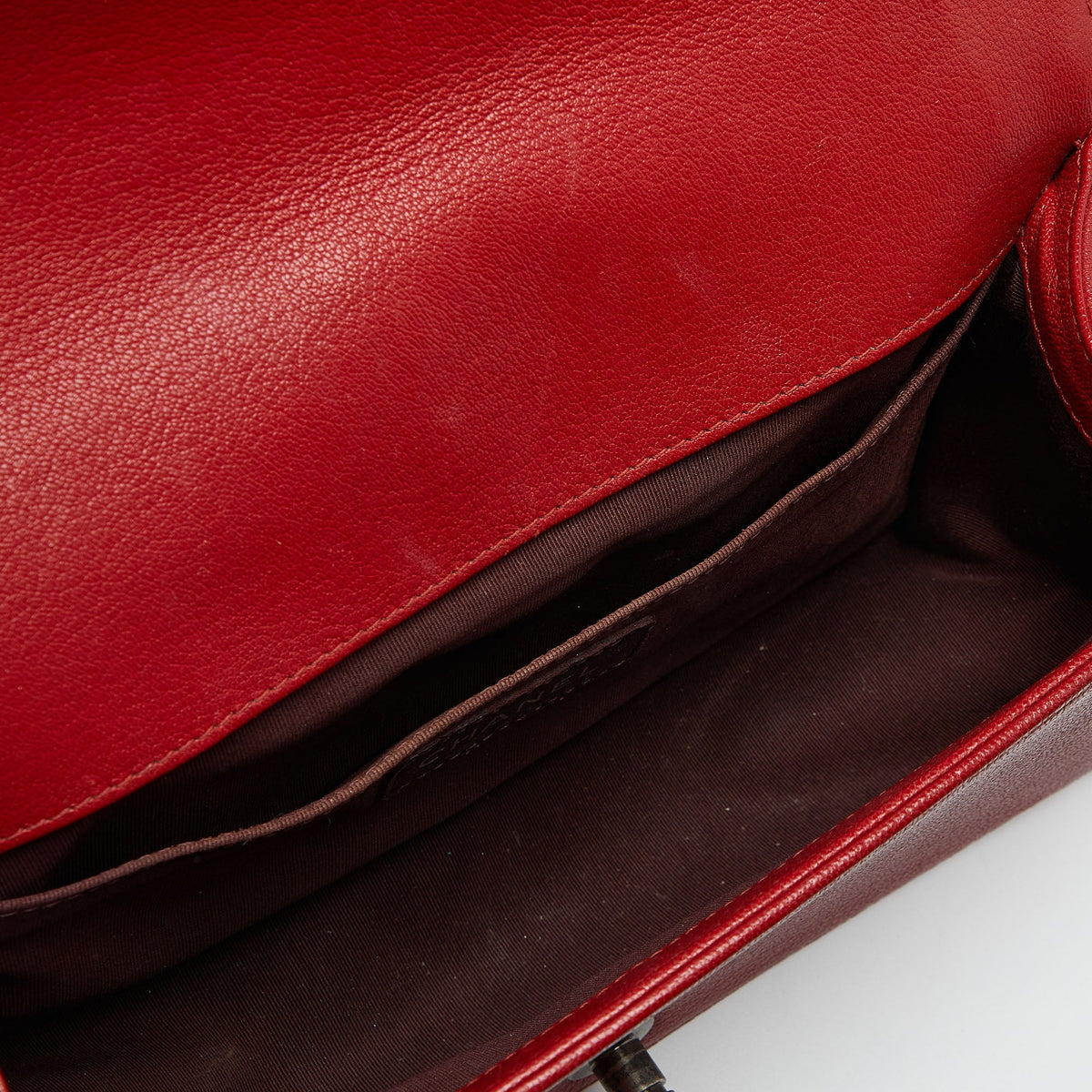 CHANEL Red Quilted Leather and Patent Leather Medium Boy Flap Bag