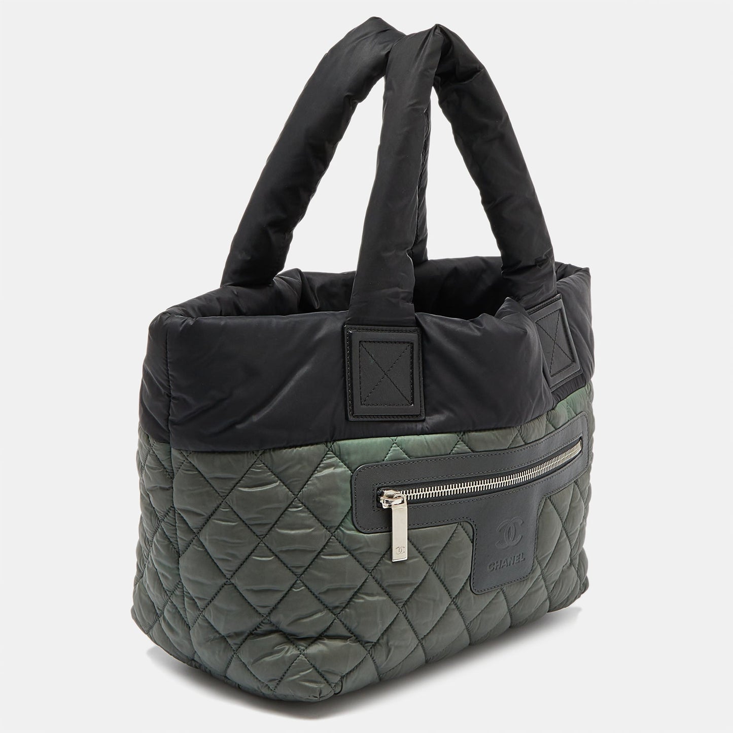 CHANEL Green/Grey Quilted Nylon Coco Cocoon Tote