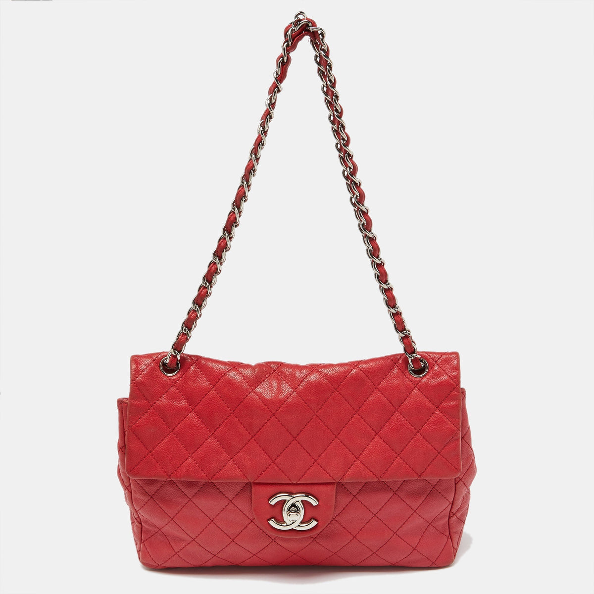 CHANEL Red Quilted Leather Maxi Classic Single Flap Bag