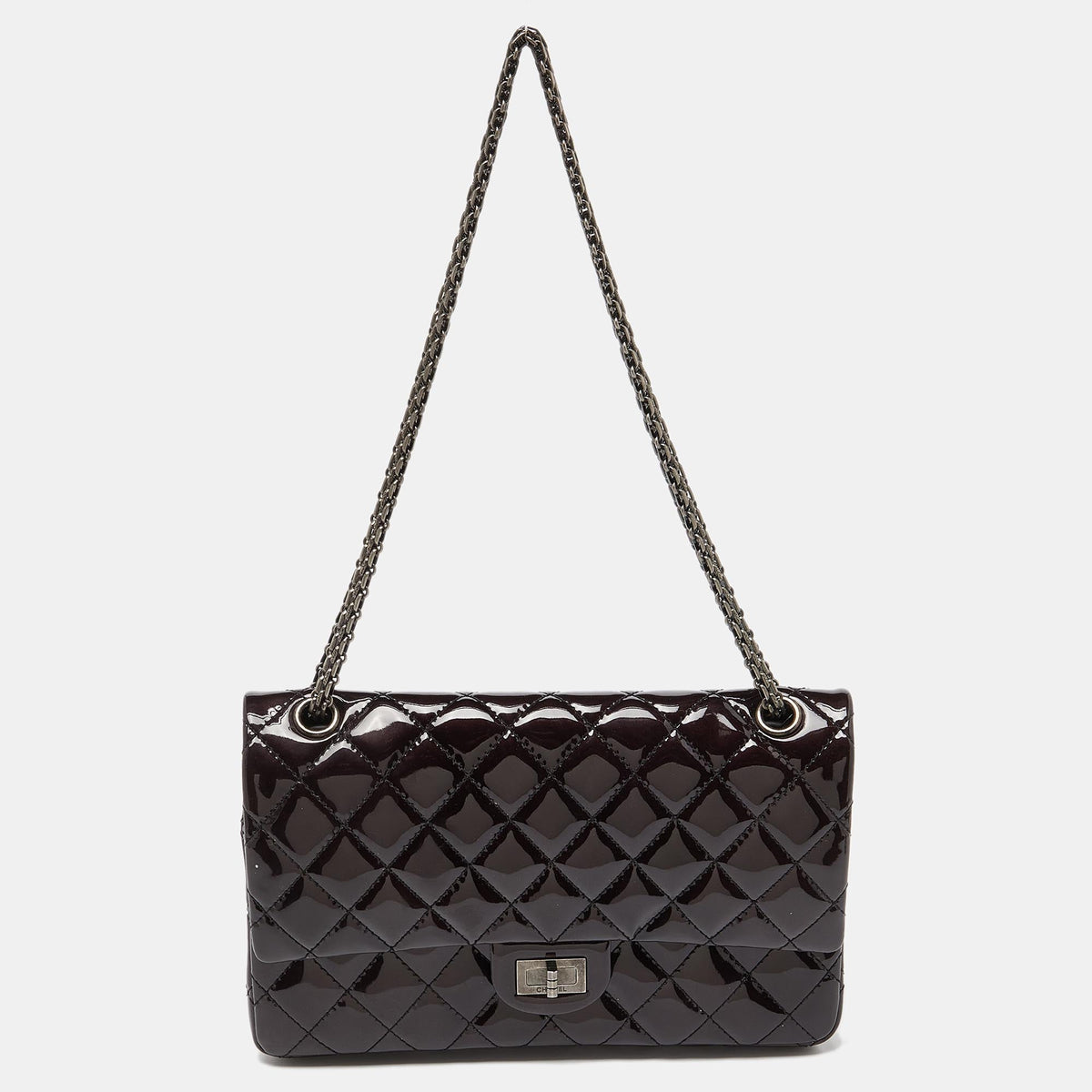 CHANEL Prune Quilted Patent Leather Classic 2.55 Reissue 226 Double Flap Bag