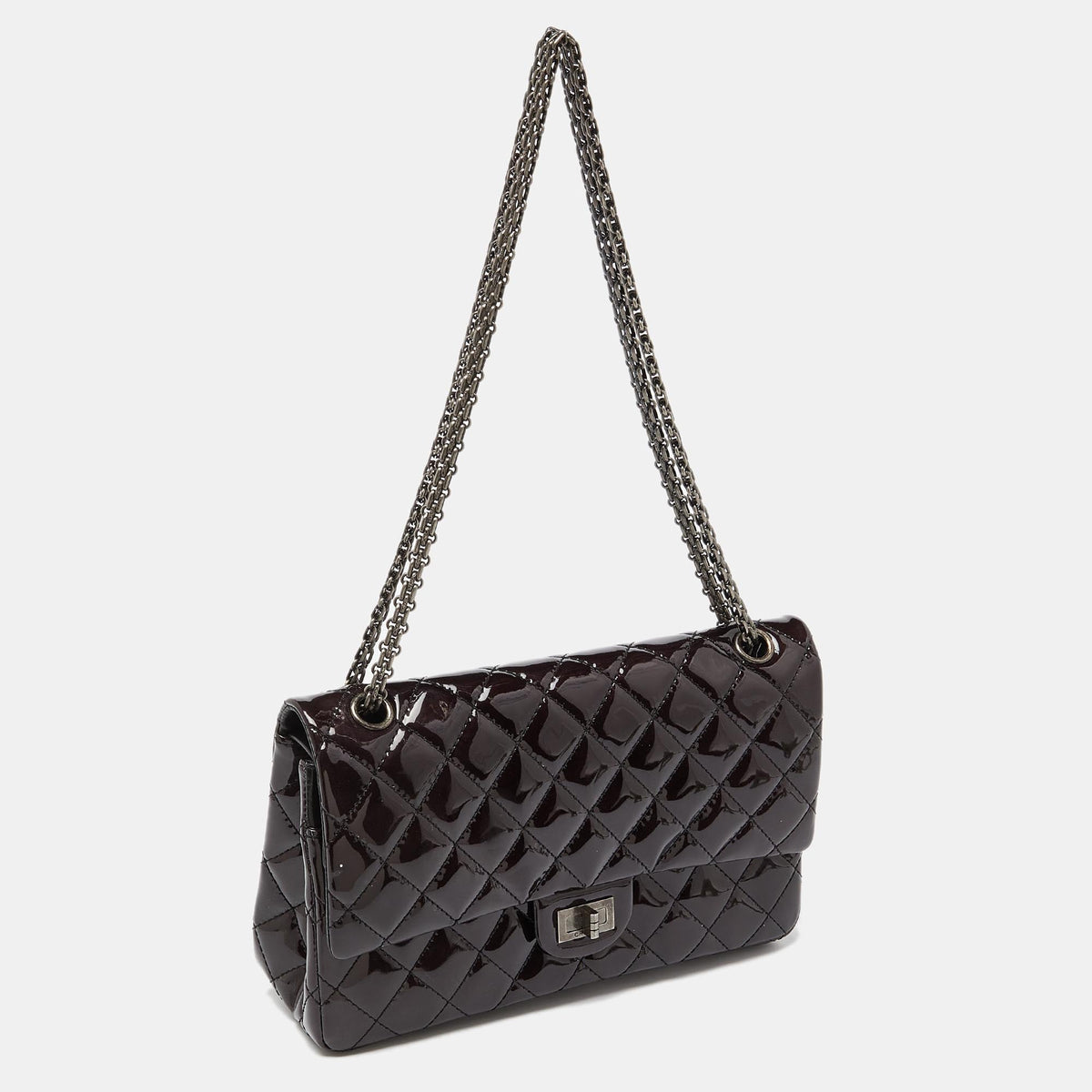 CHANEL Prune Quilted Patent Leather Classic 2.55 Reissue 226 Double Flap Bag