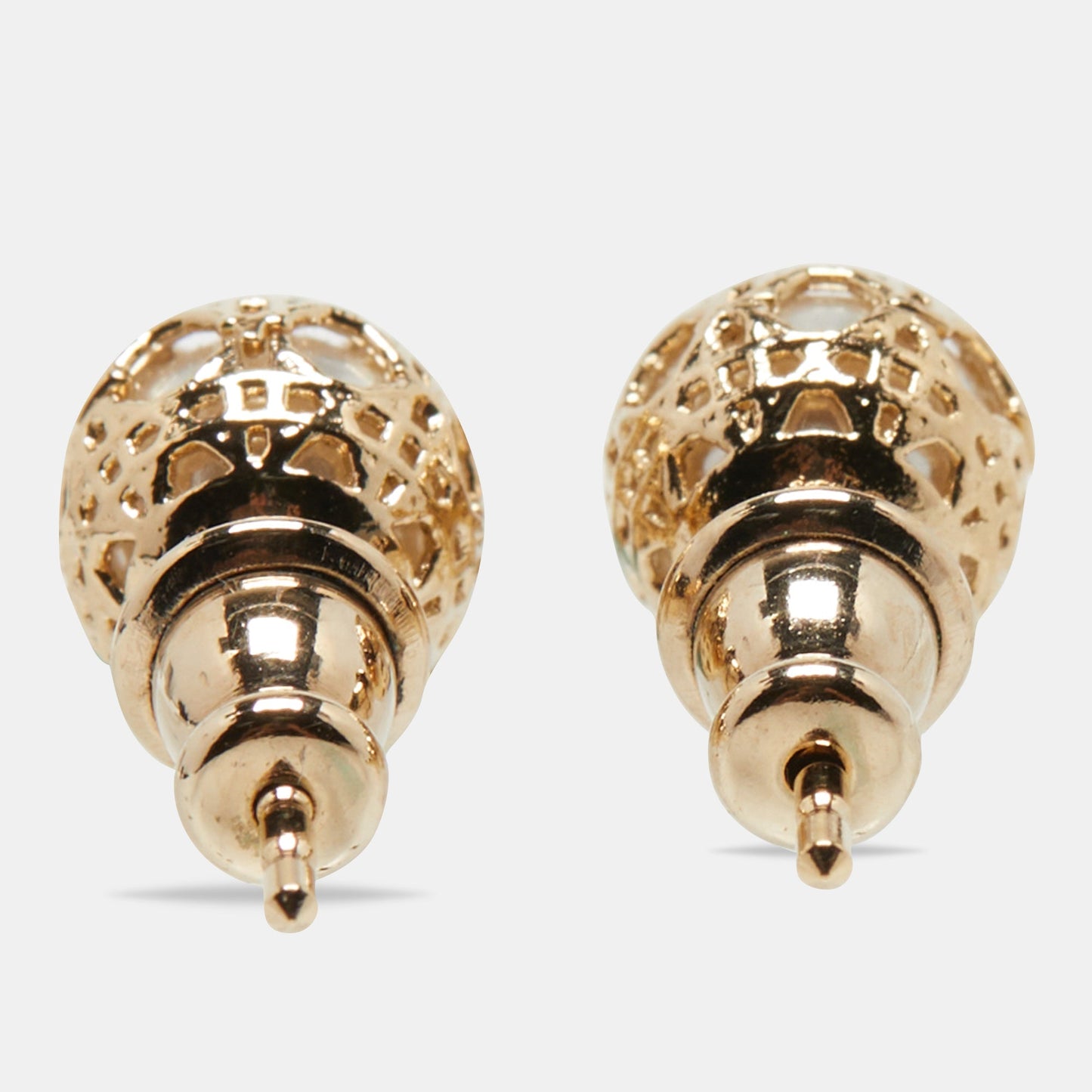 DIOR Cannage Faux Pearl Gold Tone Earrings