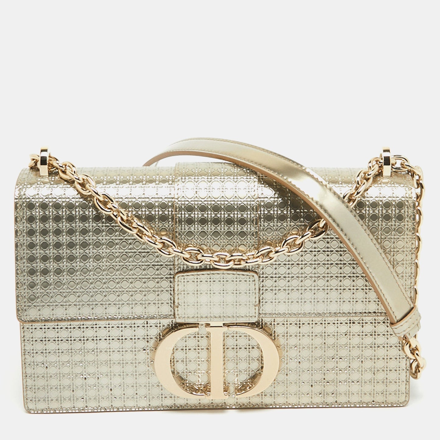 DIOR Pale Gold Micro Cannage Patent Leather 30 Montaigne Flap Chain Bag