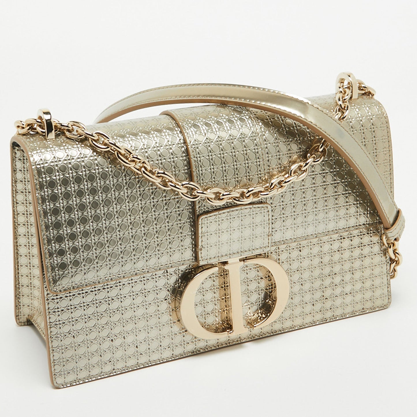 DIOR Pale Gold Micro Cannage Patent Leather 30 Montaigne Flap Chain Bag