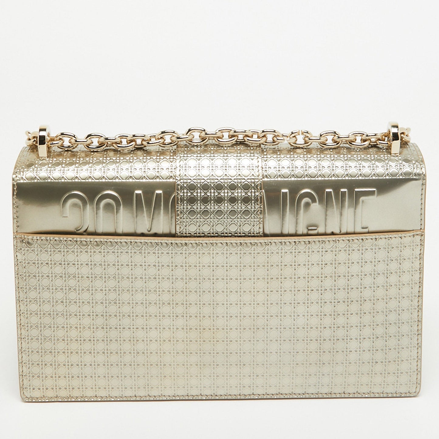 DIOR Pale Gold Micro Cannage Patent Leather 30 Montaigne Flap Chain Bag