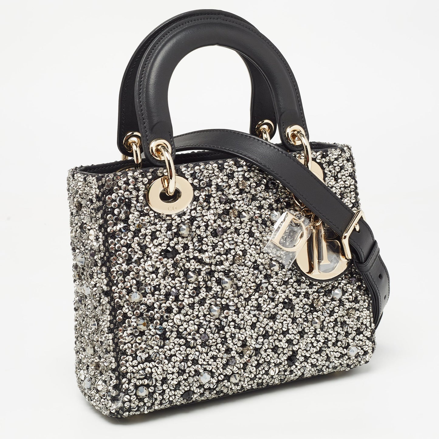DIOR Black Leather Sequins and Crystal Embellished Small Lady  Tote