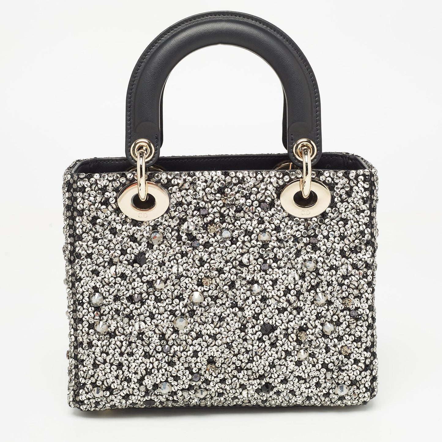 DIOR Black Leather Sequins and Crystal Embellished Small Lady  Tote