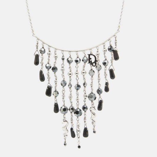 DIOR Beads Silver Tone Tassel Necklace