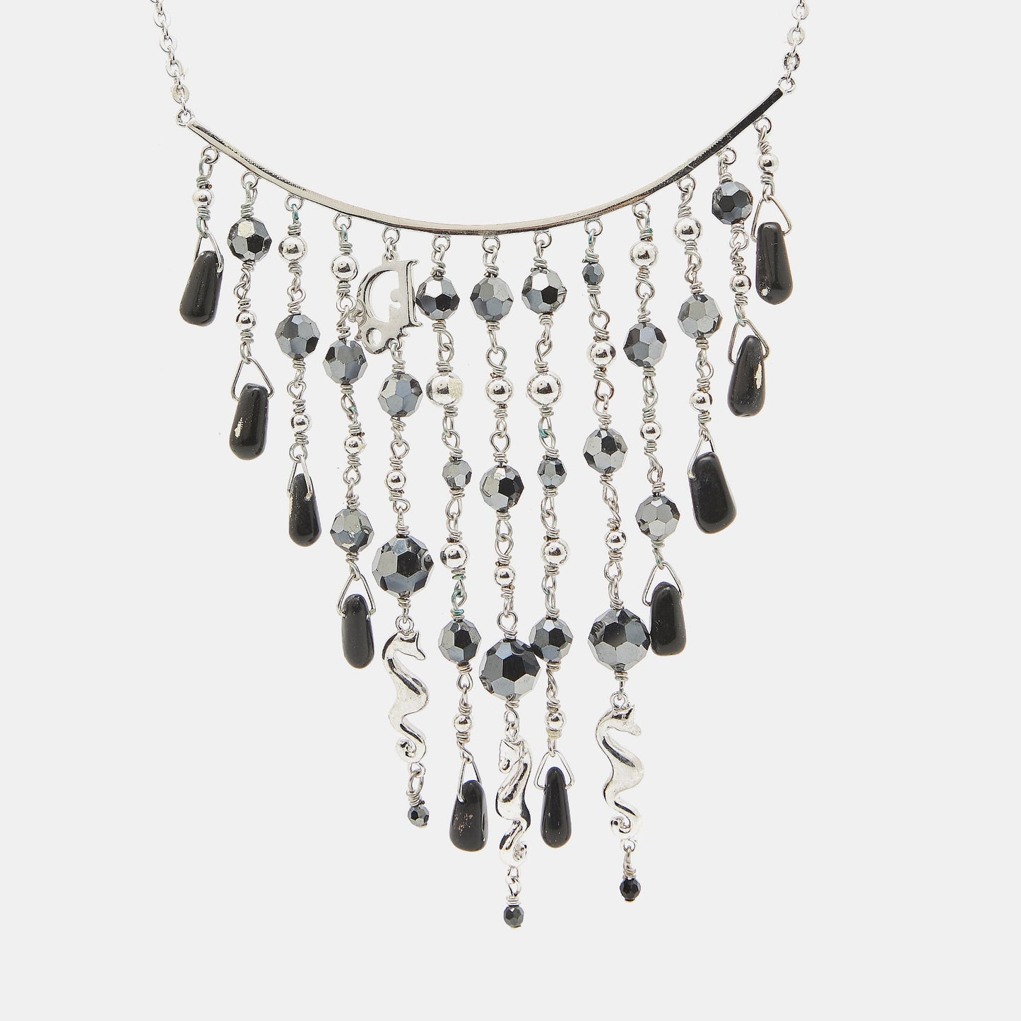 DIOR Beads Silver Tone Tassel Necklace