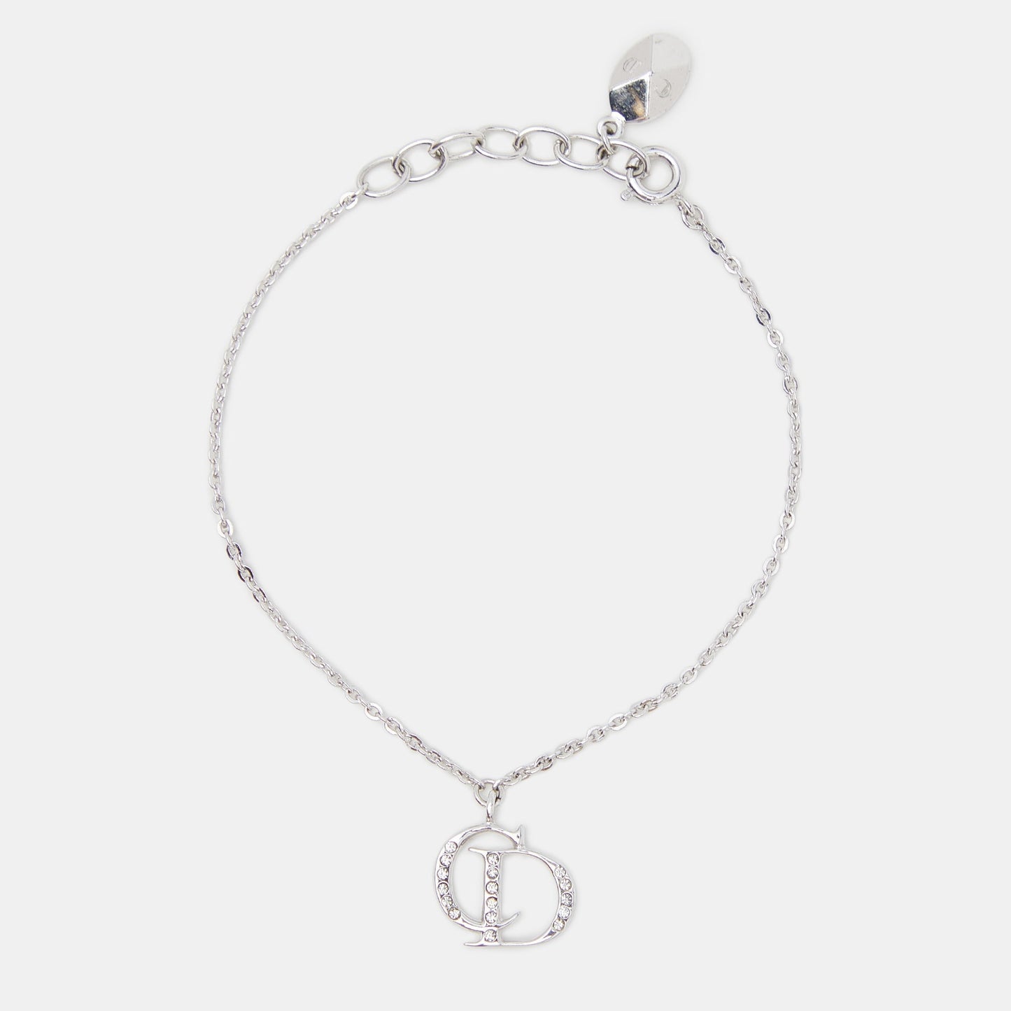 DIOR CD Crystals Silver Tone Charm Bracelet