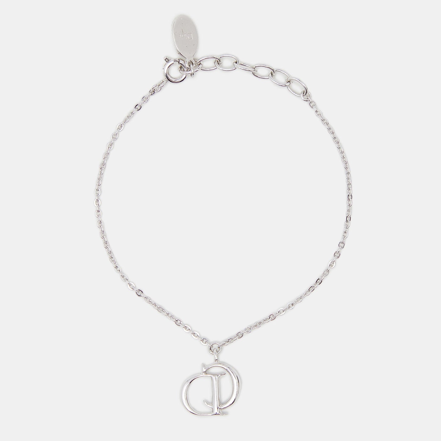 DIOR CD Crystals Silver Tone Charm Bracelet