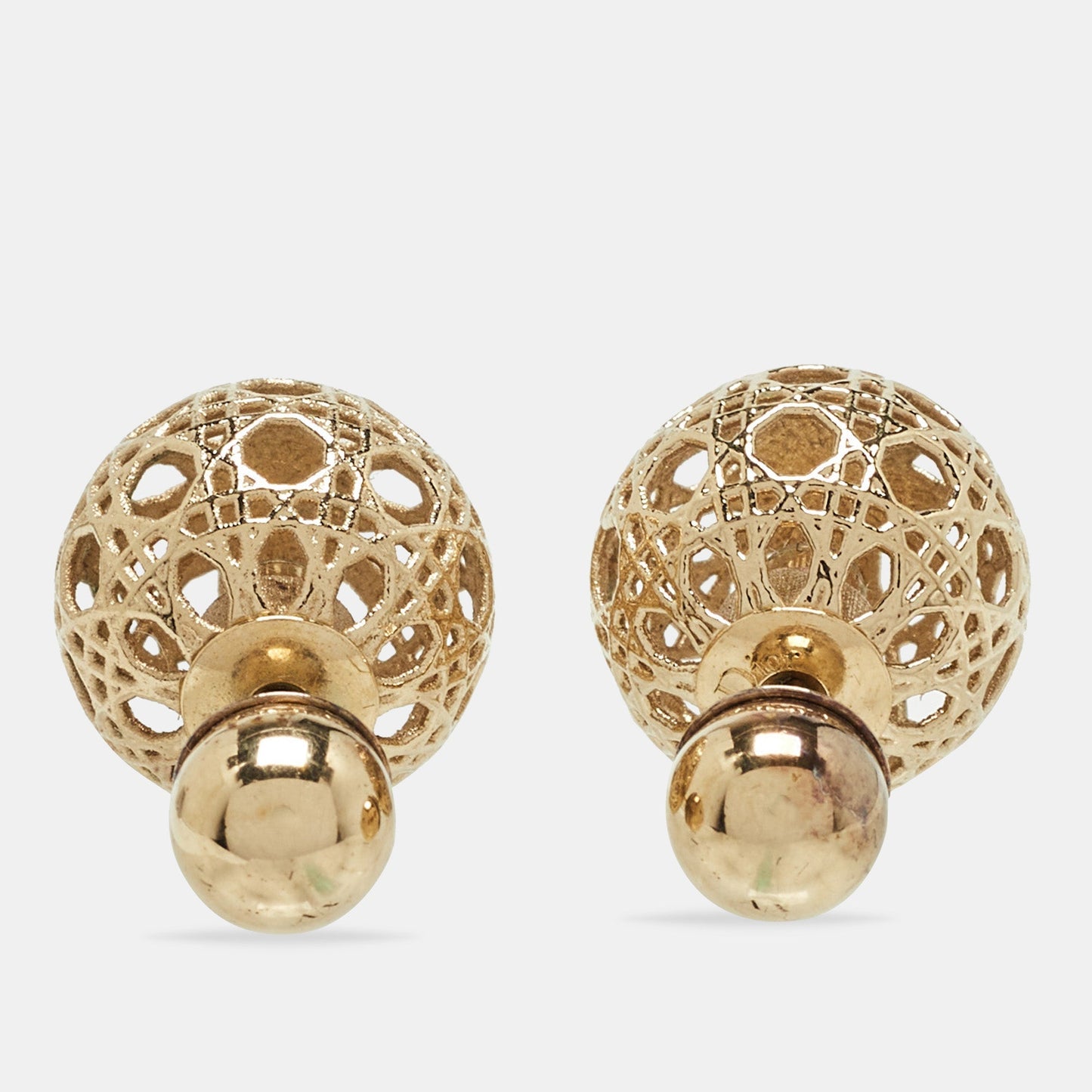 DIOR Mise En  Tribales Cannage Gold Tone Stud Earrings