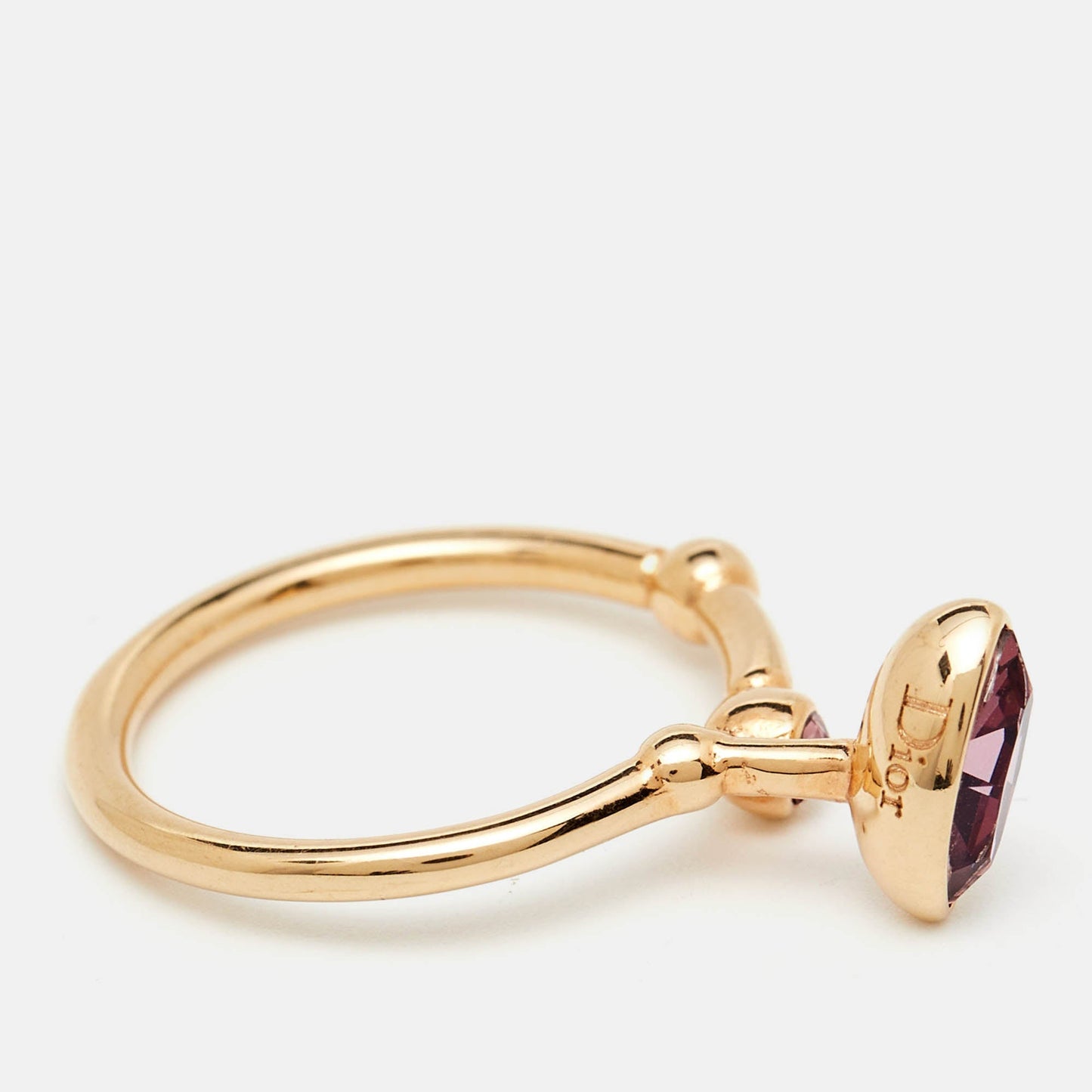 DIOR Pink Crystal Gold Tone Ring Size EU 50