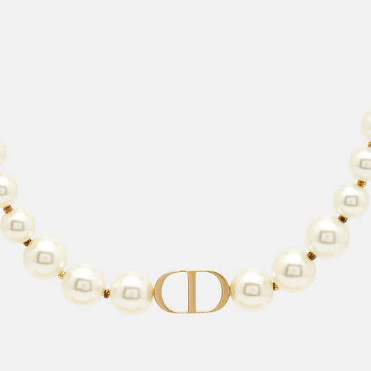 DIOR 30 Montaigne Faux Pearl Gold Tone Choker Necklace