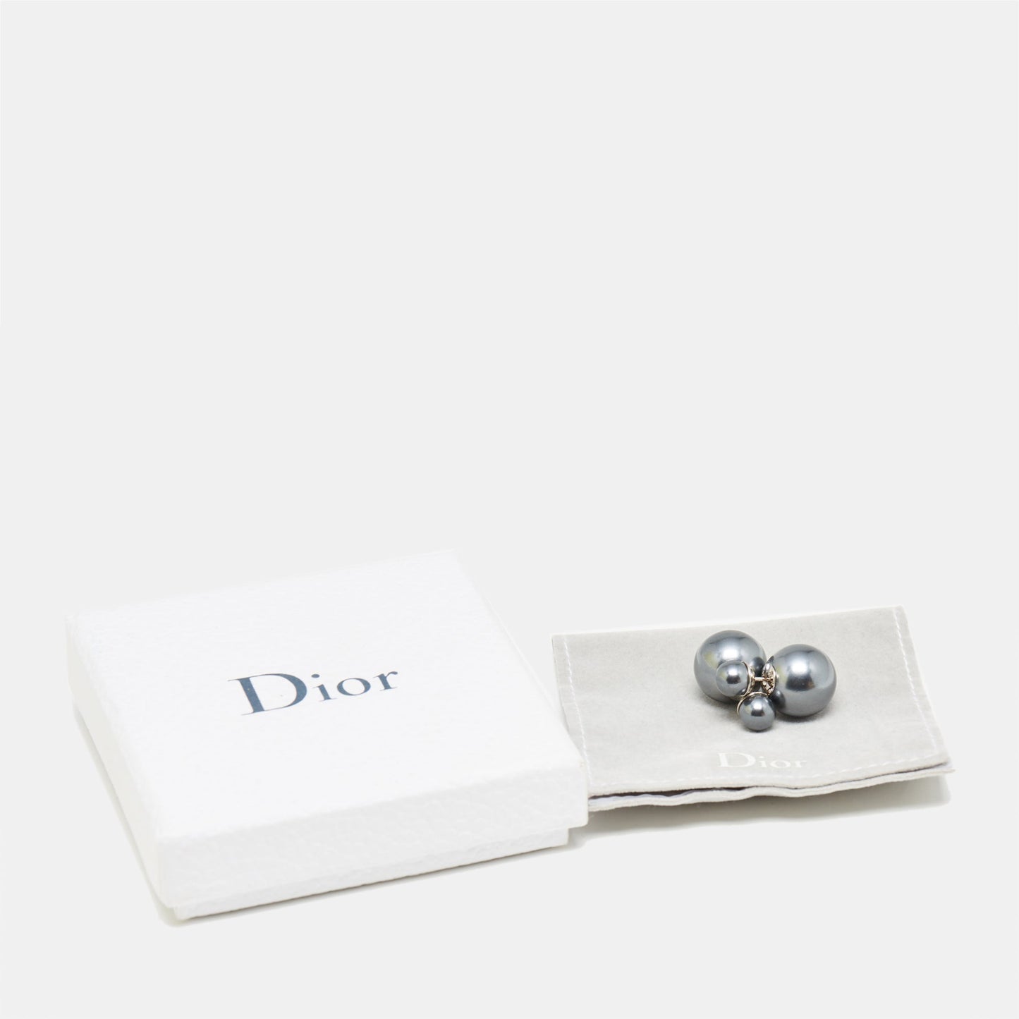 DIOR Mise en  Tribales Grey Faux Pearl Silver Tone Stud Earrings