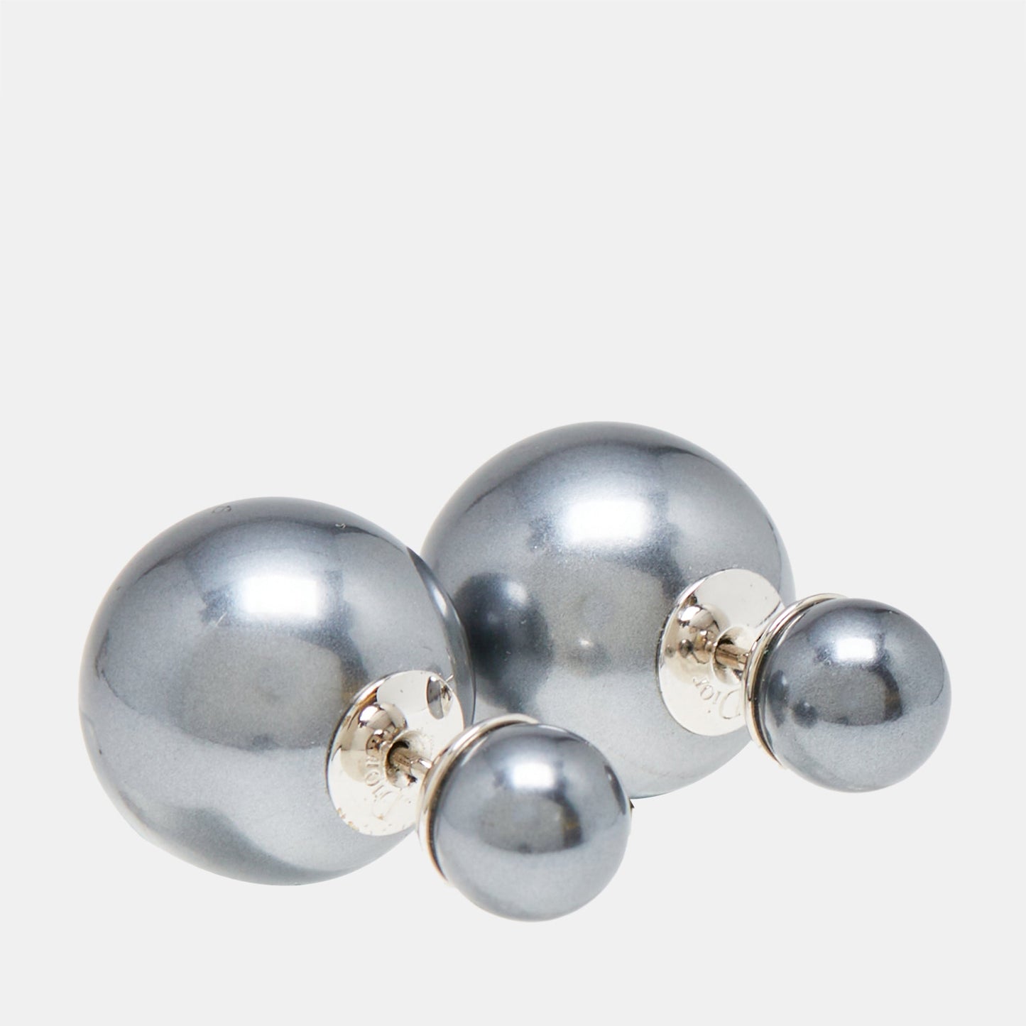 DIOR Mise en  Tribales Grey Faux Pearl Silver Tone Stud Earrings