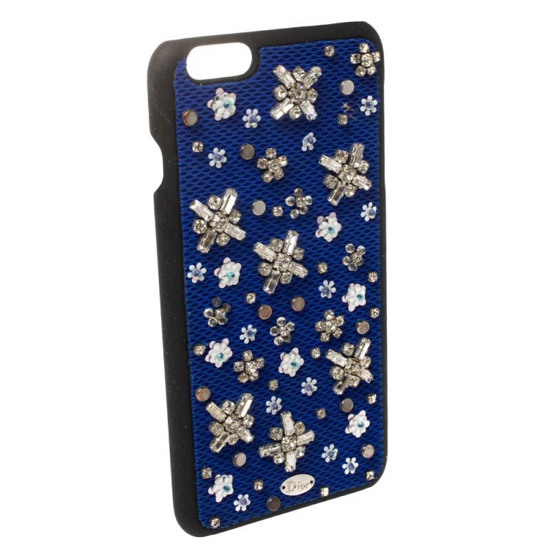 DIOR Blue Fabric Stardust Crystal Embellished iPhone 6 Plus Case