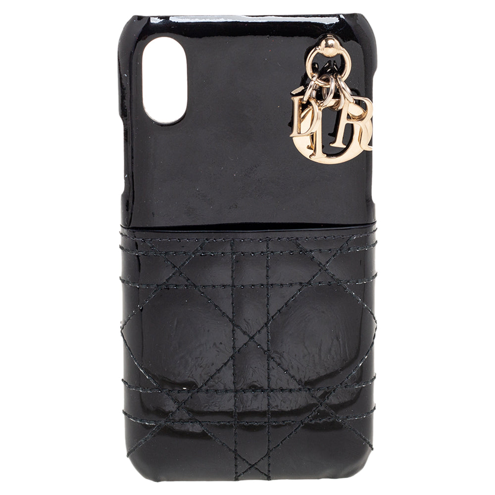 DIOR Black Cannage Patent Leather Lady  iPhone X/XS Case