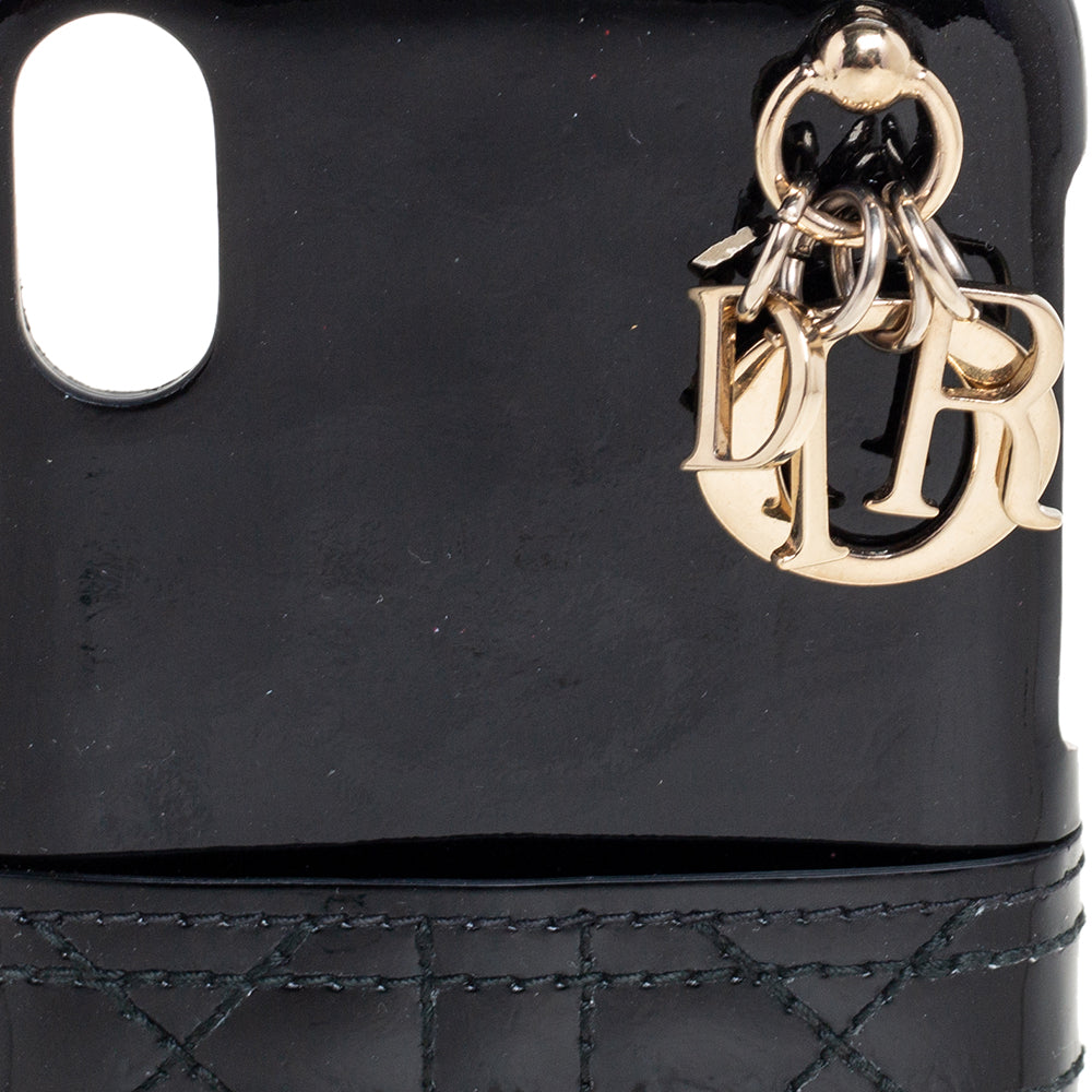 DIOR Black Cannage Patent Leather Lady  iPhone X/XS Case