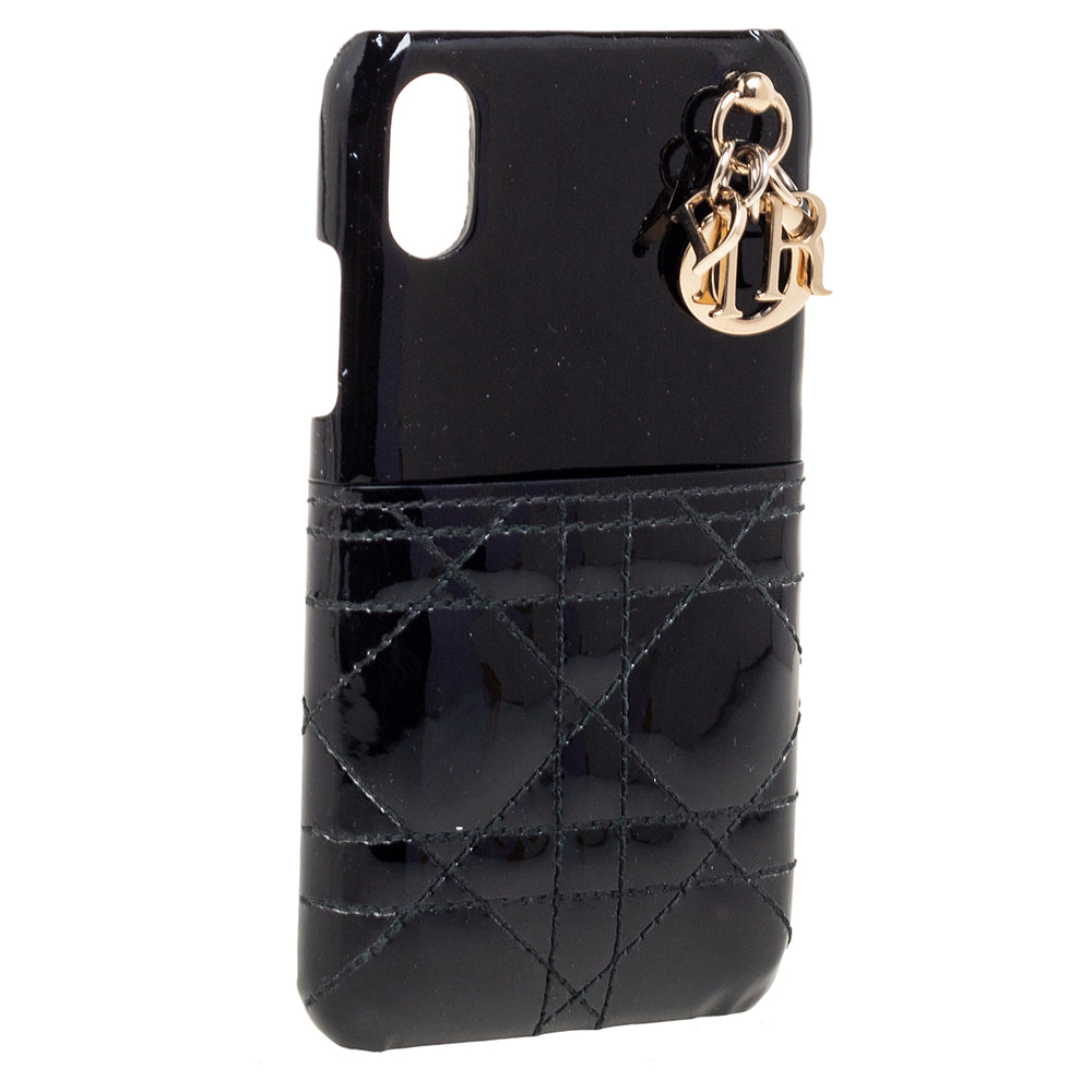 DIOR Black Cannage Patent Leather Lady  iPhone X/XS Case