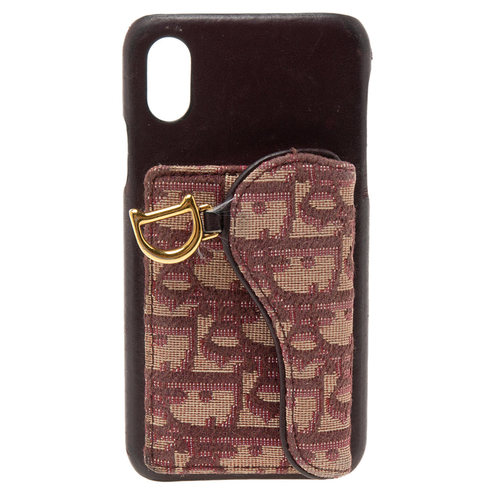 DIOR Burgundy Oblique Jacquard Canvas and Leather iPhone X Case