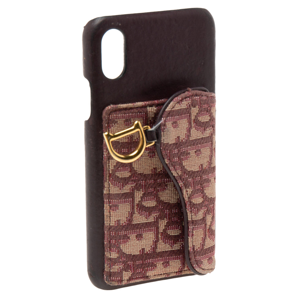 DIOR Burgundy Oblique Jacquard Canvas and Leather iPhone X Case