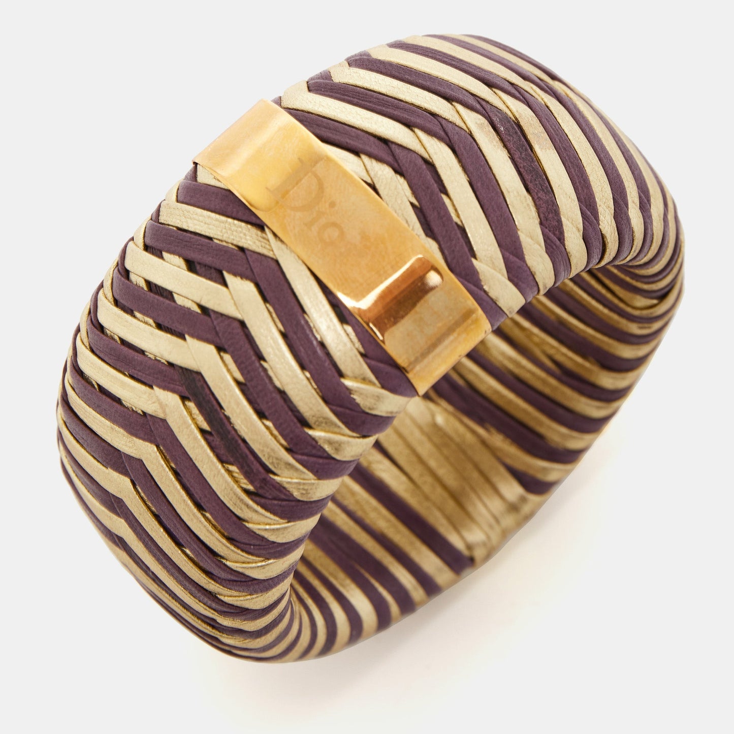 DIOR Bicolor Leather Gold Tone Bracelet