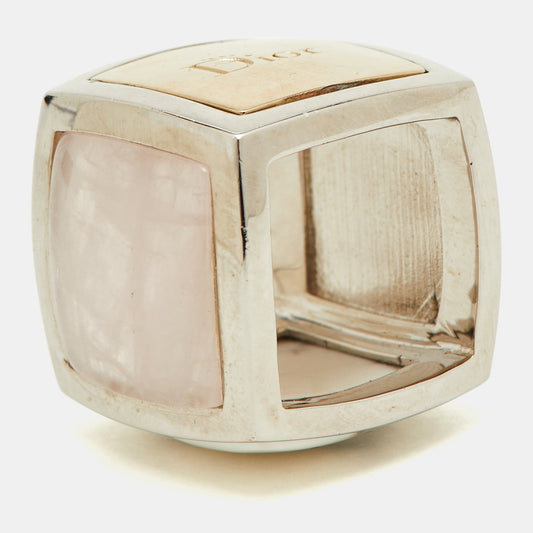 DIOR Vintage Silver Tone  Quatz & Enamel Square Ring Size 52