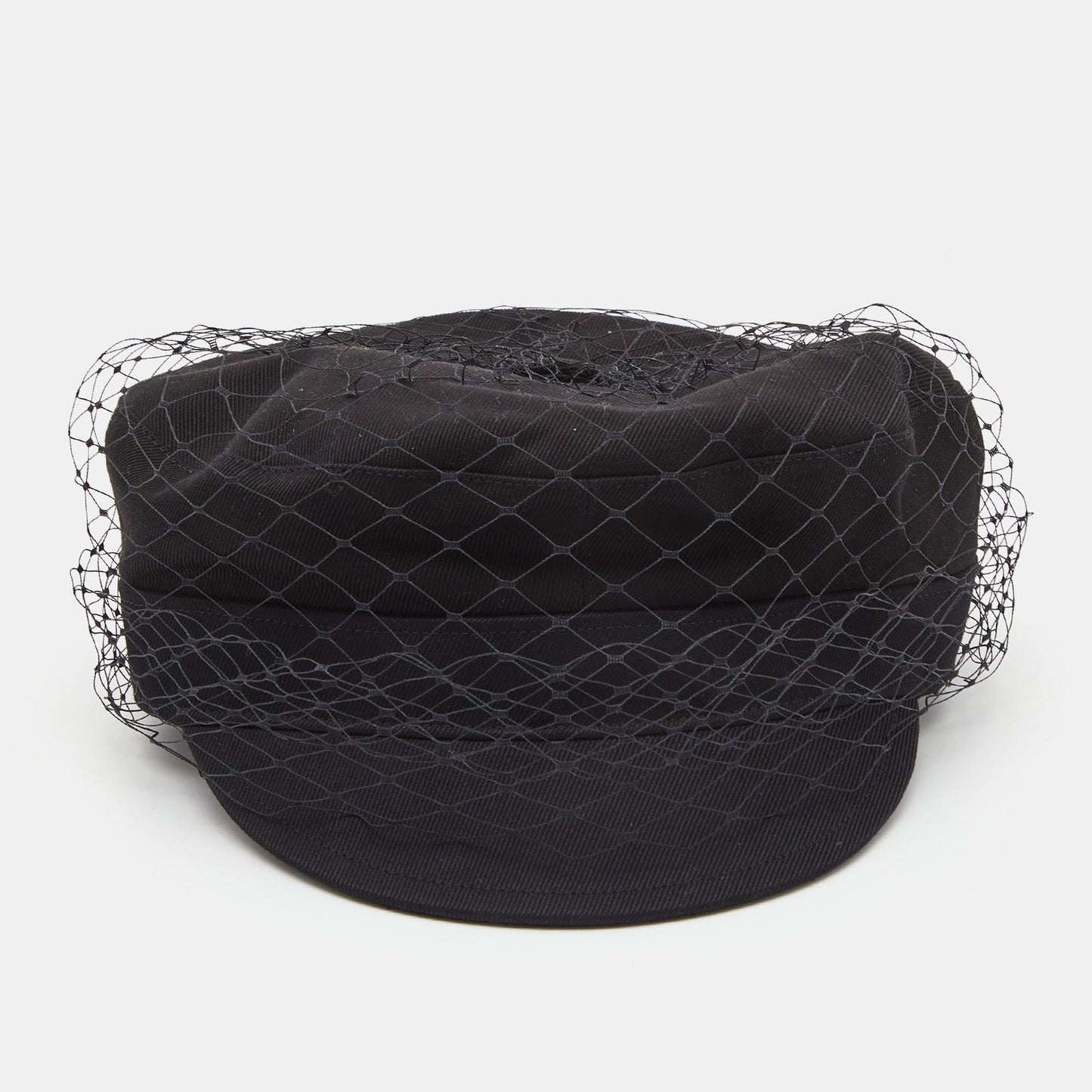 DIOR Black Cotton Arty Mesh Veil Newsboy Cap Size 58
