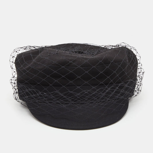 DIOR Black Cotton Arty Mesh Veil Newsboy Cap Size 58