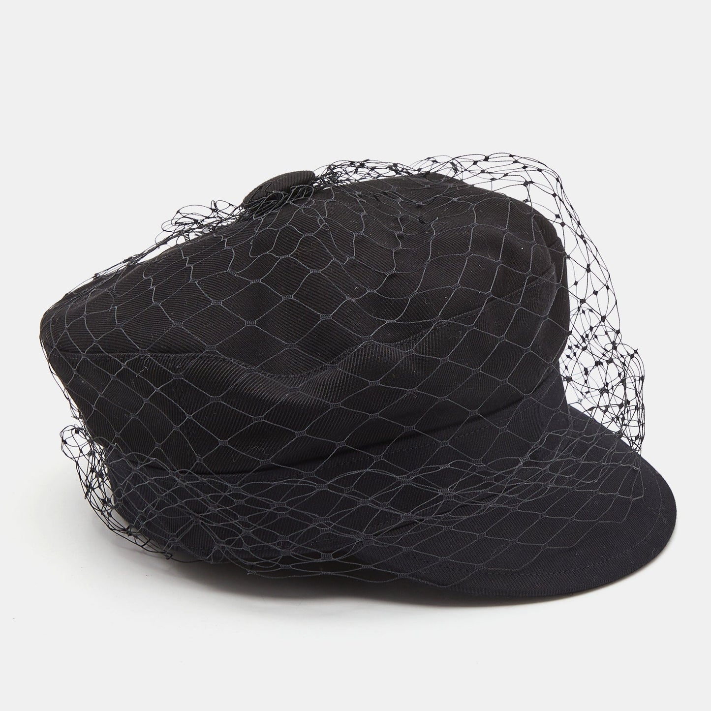 DIOR Black Cotton Arty Mesh Veil Newsboy Cap Size 58